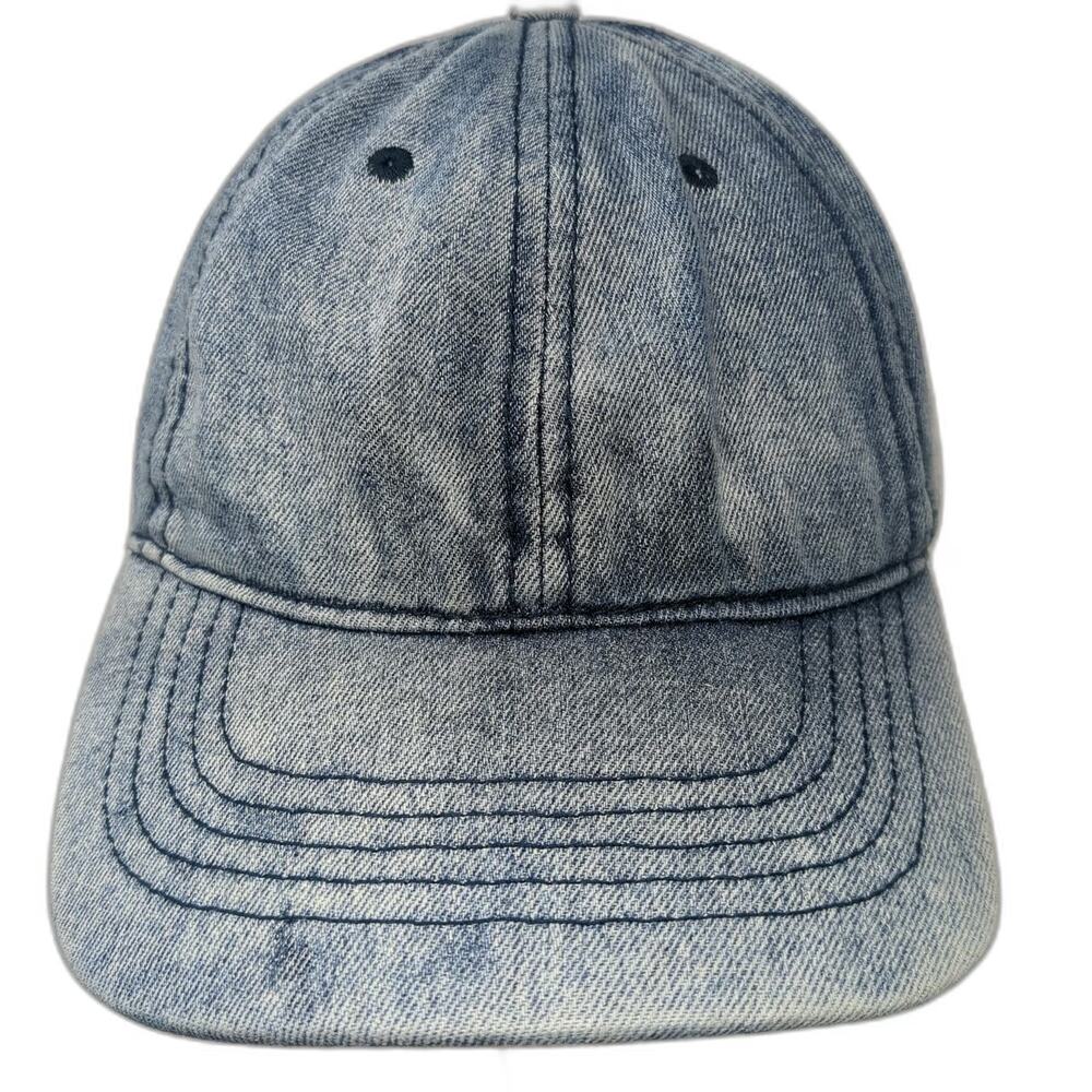 Baseball Cap Blue One Size Acid Wash Denim Strapback Adjustable Curved Brim Hat